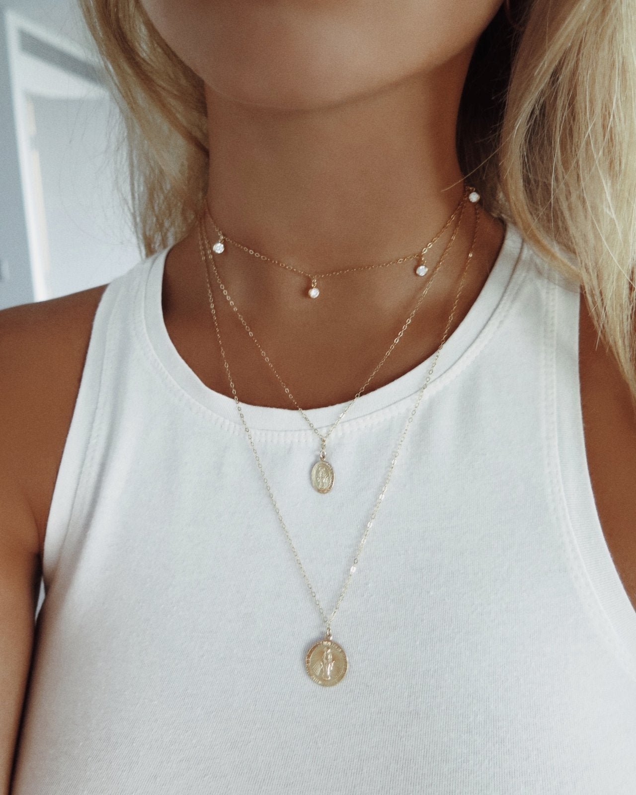 LARGE MIRACULOUS MEDAL NECKLACE- 14k Yellow Gold - The Littl - Deluxe Chain - 37cm (choker)