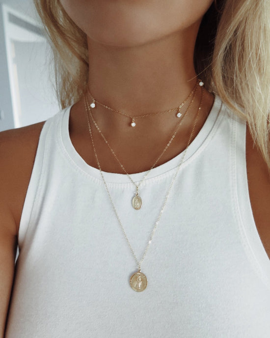 LARGE MIRACULOUS MEDAL NECKLACE- 14k Yellow Gold - The Littl - Deluxe Chain - 37cm (choker)