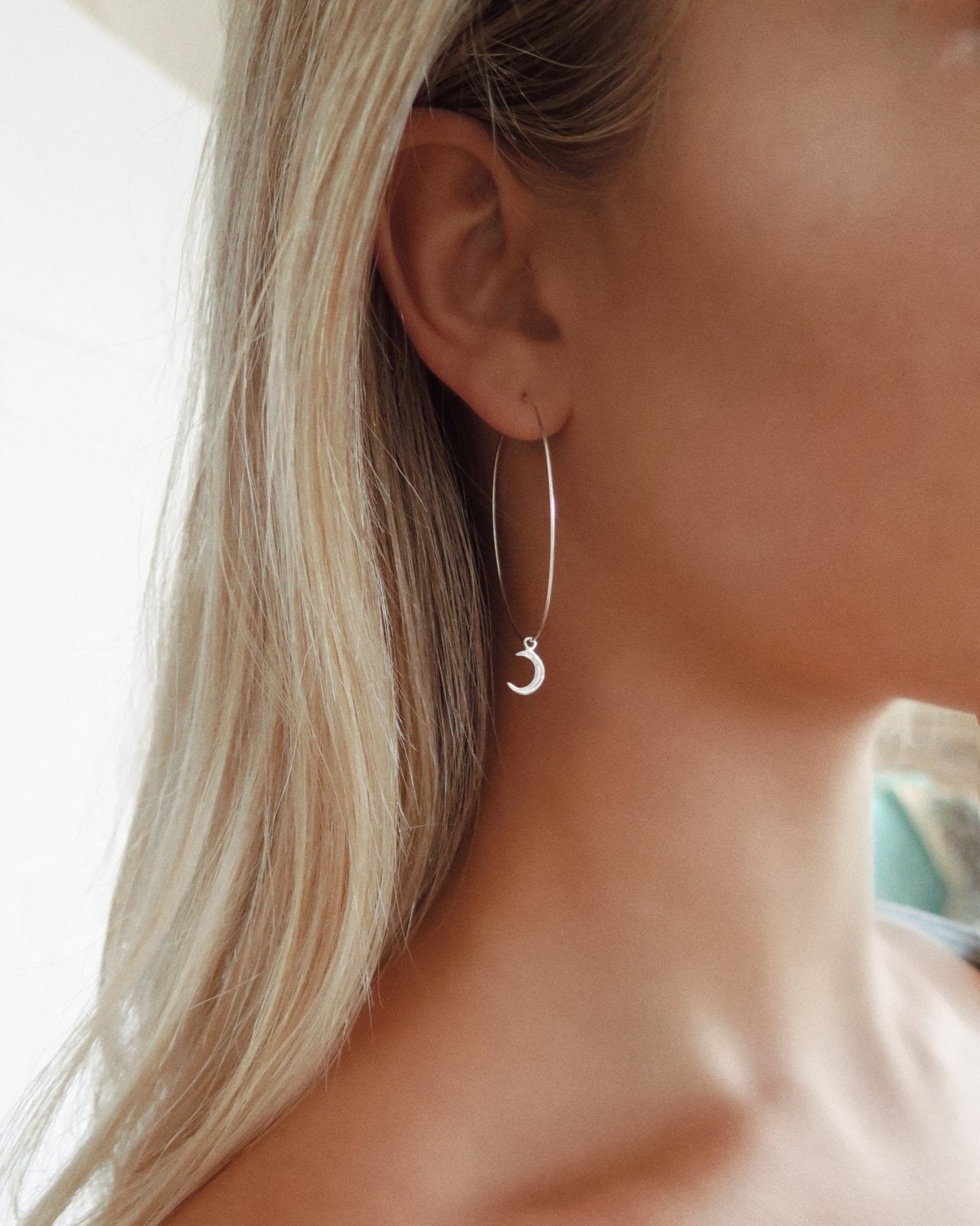 LARGE MOON HOOP EARRINGS- Sterling Silver - The Littl - -