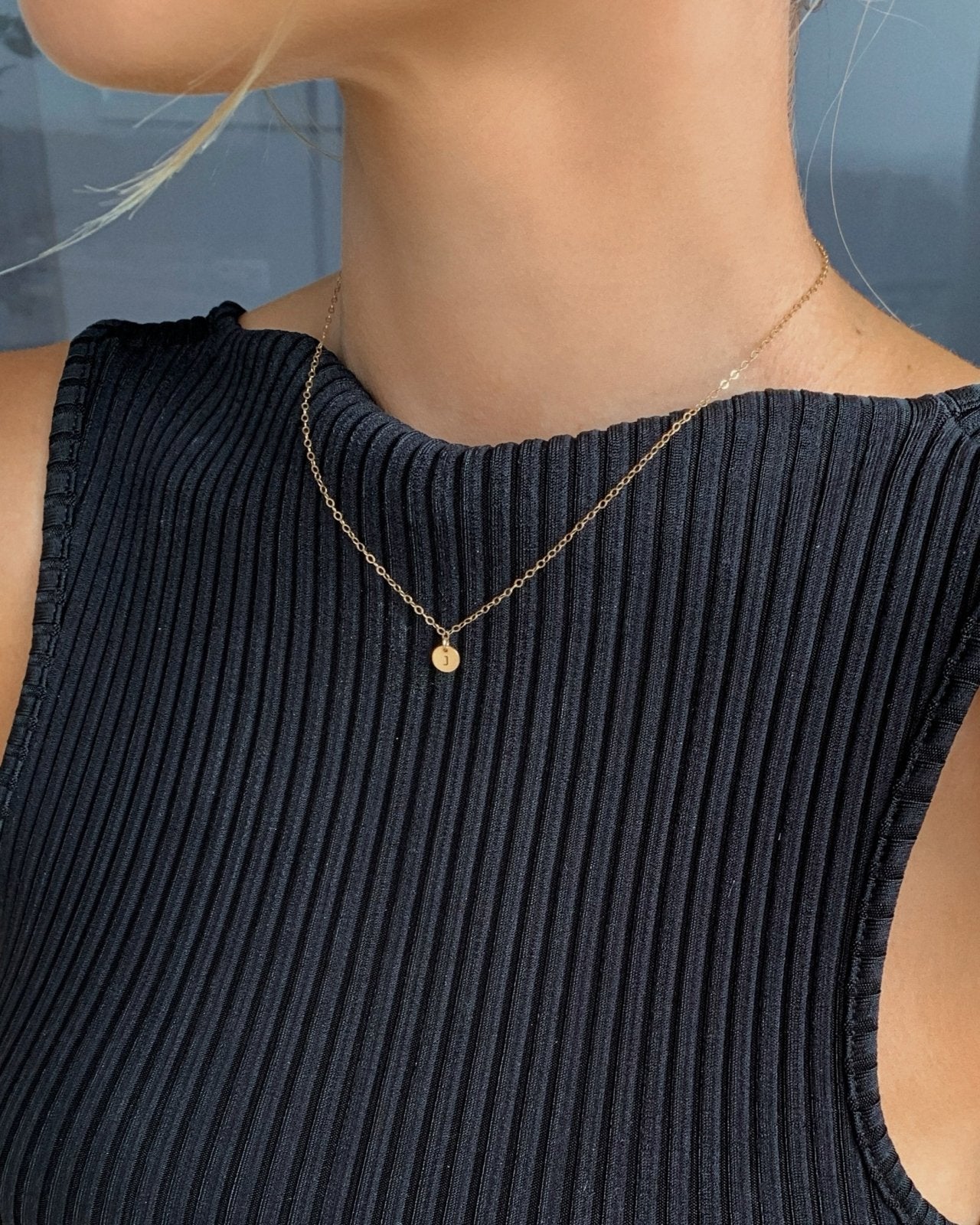 LETTER COIN NECKLACE- 14k Yellow Gold - The Littl - Deluxe Chain - 37cm (choker)