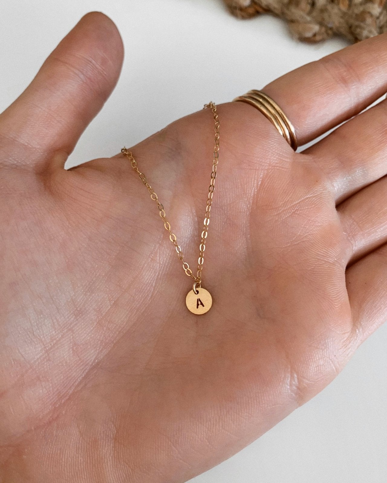 LETTER COIN NECKLACE- 14k Yellow Gold - The Littl - Deluxe Chain - 37cm (choker)