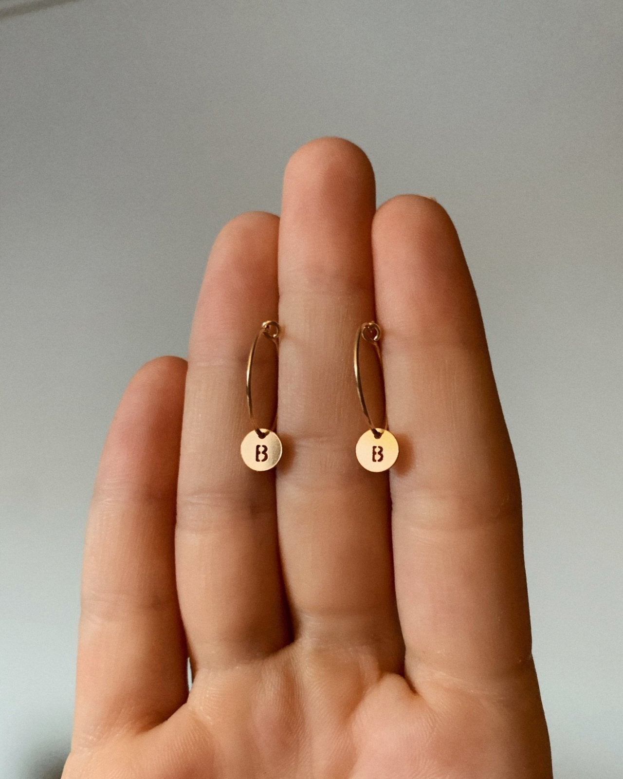 LETTER HOOP EARRINGS - The Littl - 14k Yellow Gold Fill -