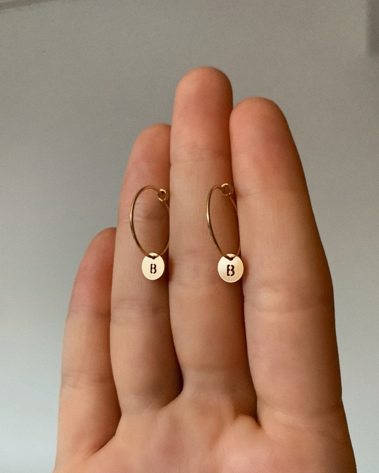 LETTER HOOP EARRINGS - The Littl - 14k Yellow Gold Fill -