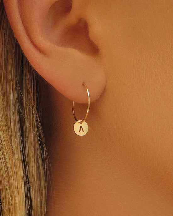 LETTER HOOP EARRINGS - The Littl - 14k Yellow Gold Fill -