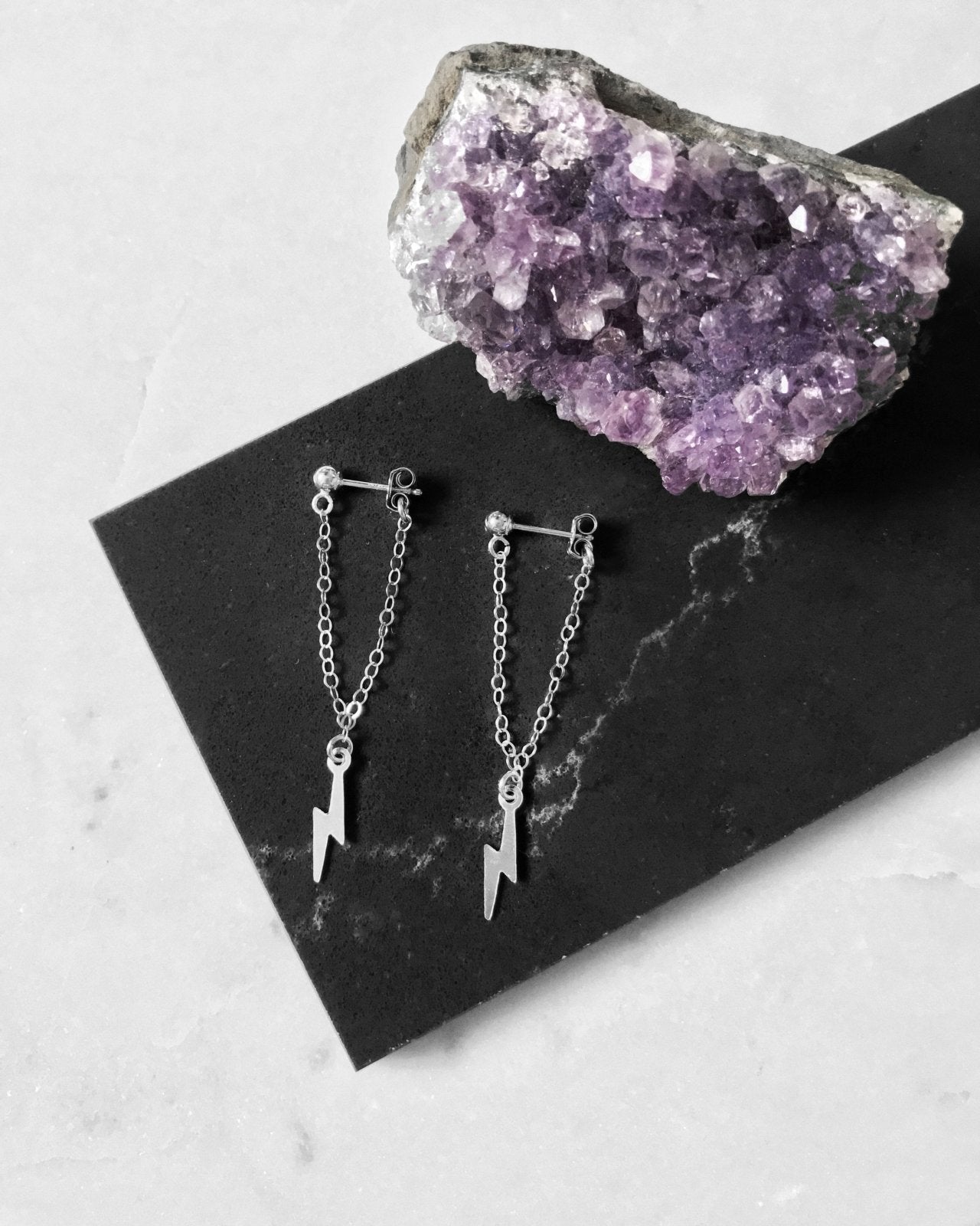 LIGHTNING BOLT CHAIN STUD EARRINGS- Sterling Silver - The Littl - 3cm -