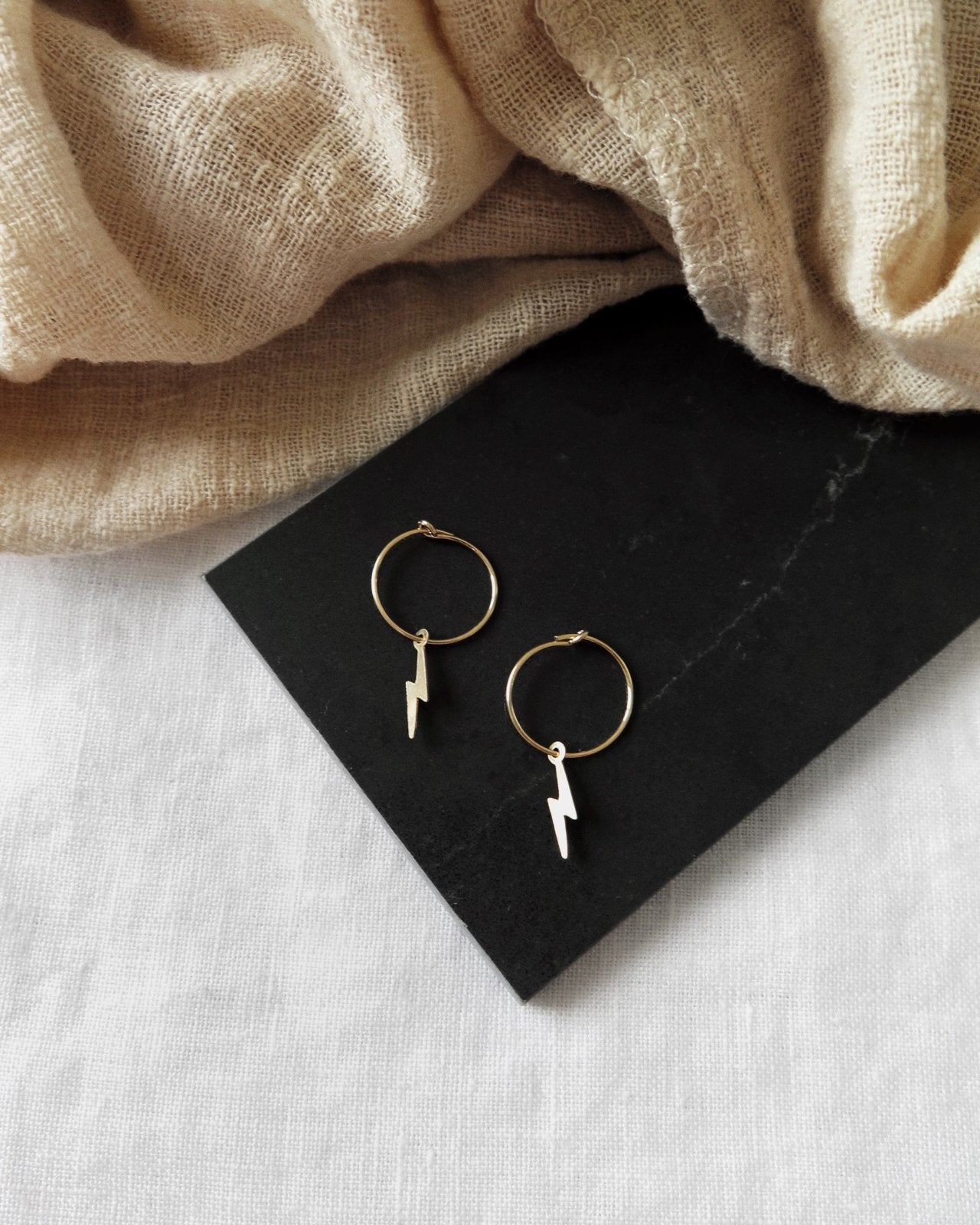 LIGHTNING BOLT EARRINGS- 14k Yellow Gold - The Littl - -