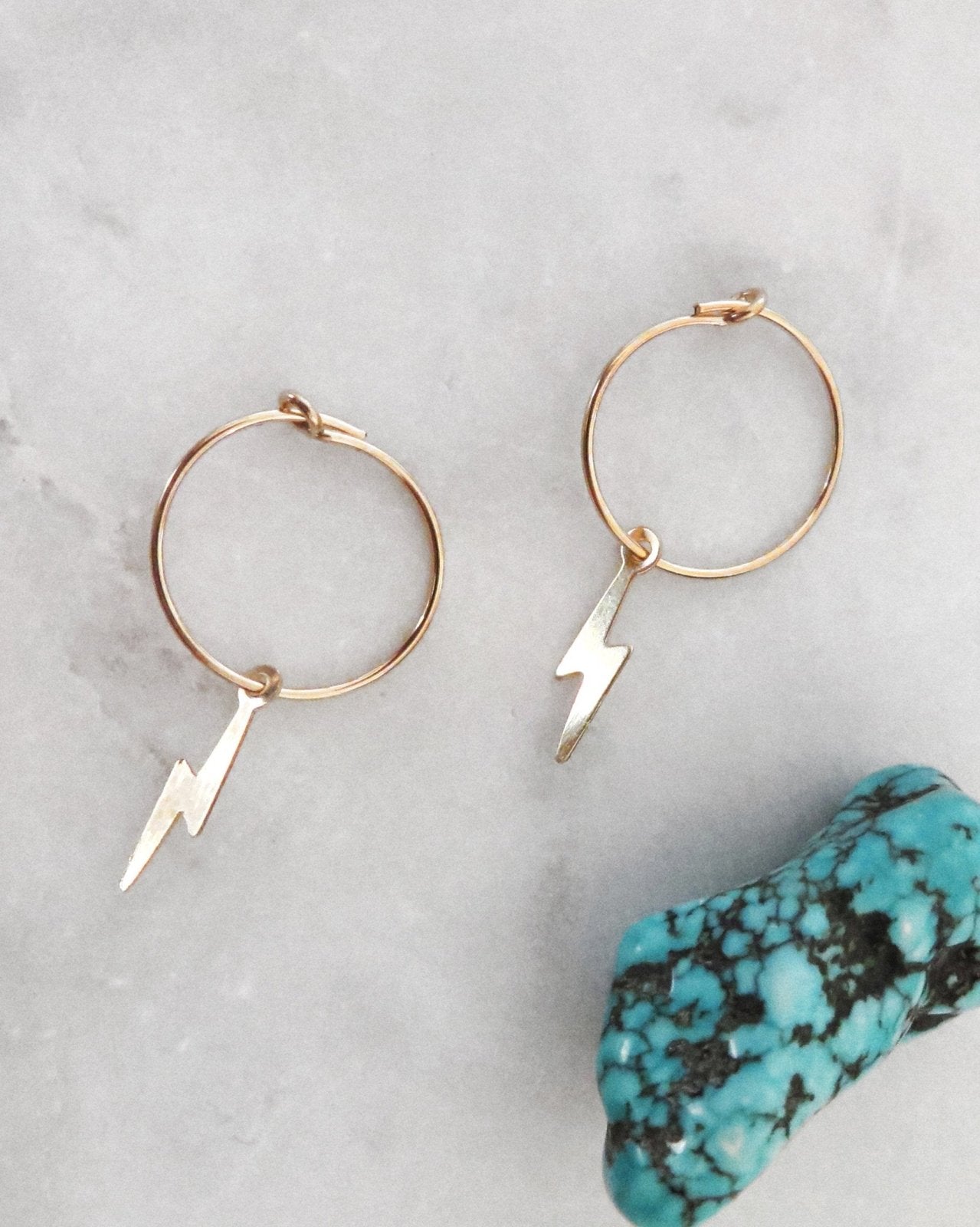 LIGHTNING BOLT EARRINGS- 14k Yellow Gold - The Littl - -