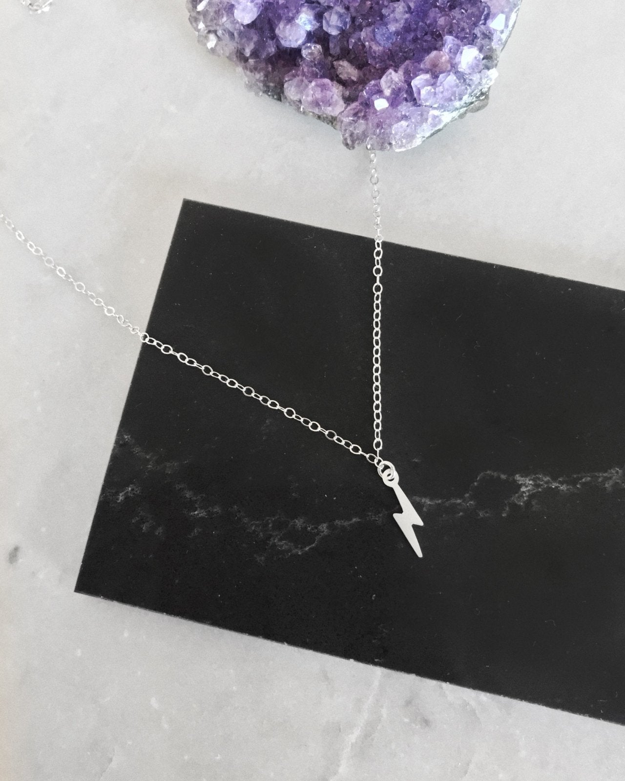 LIGHTNING BOLT NECKLACE- Sterling Silver - The Littl - Deluxe Chain - 37cm (choker)