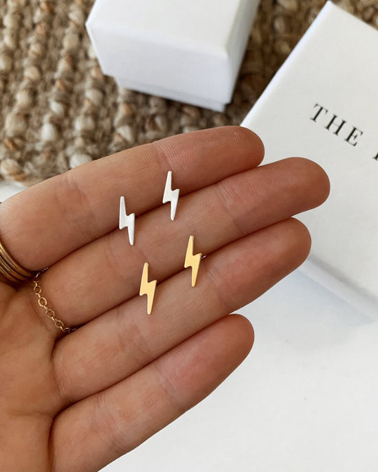Load image into Gallery viewer, LIGHTNING BOLT STUD EARRINGS- Sterling Silver - The Littl - -
