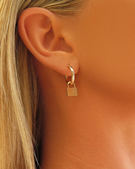 LOCK THICK HOOP EARRINGS - The Littl - 14K Yellow Gold Fill - 12mm Earrings