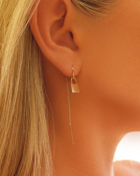 Load image into Gallery viewer, LOCK U-THREADER EARRINGS - The Littl - 14k Yellow Gold Fill - Yes - one lock only Earrings

