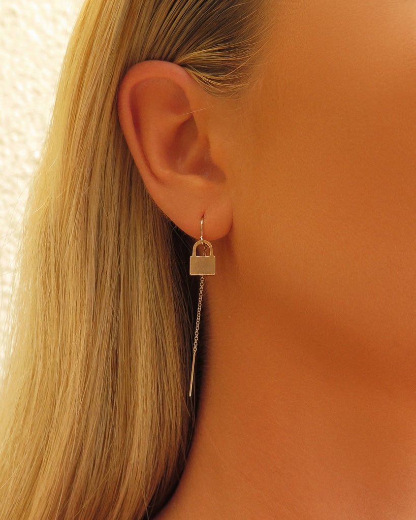 LOCK U-THREADER EARRINGS - The Littl - 14k Yellow Gold Fill - Yes - one lock only Earrings