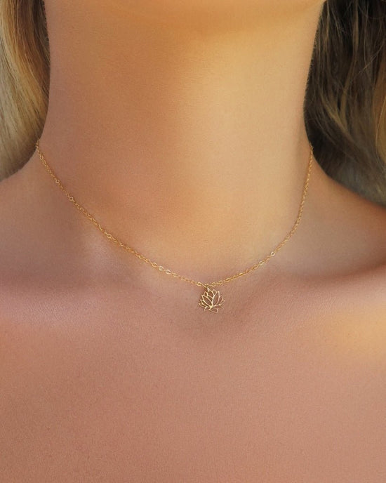 LOTUS FLOWER NECKLACE- 14k Yellow Gold Fill - The Littl - Deluxe Chain - 39cm Necklaces