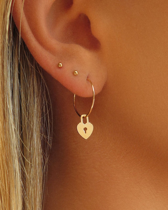 LOVE LOCK HOOP EARRINGS- 14k Yellow Gold - The Littl - -