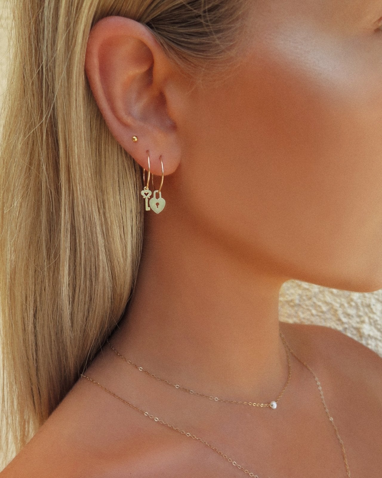 LOVE LOCK HOOP EARRINGS- 14k Yellow Gold - The Littl - -