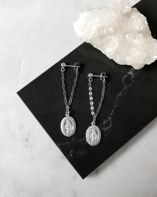 Load image into Gallery viewer, MIRACULOUS MEDAL CHAIN STUD EARRINGS- Sterling Silver - The Littl - 3cm -
