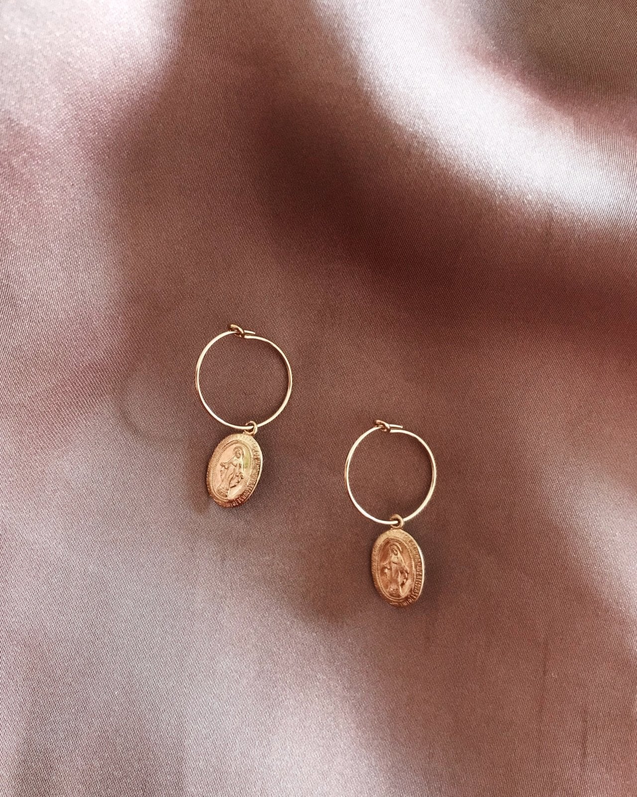 MIRACULOUS MEDAL EARRINGS- 14k Yellow Gold - The Littl - -