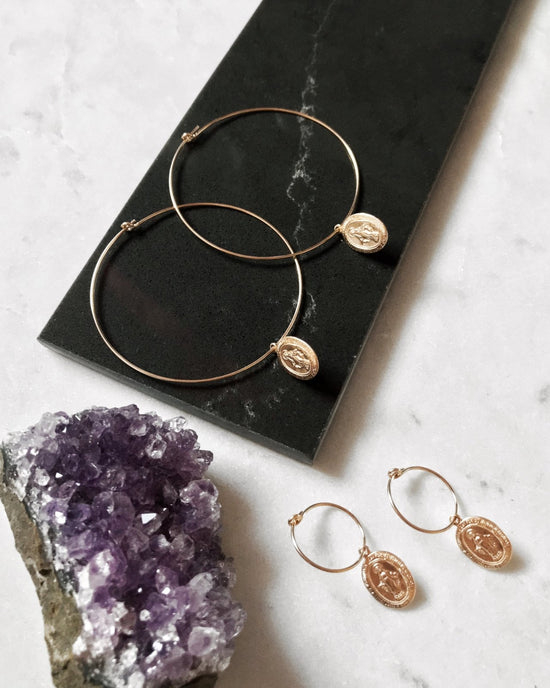 MIRACULOUS MEDAL EARRINGS- 14k Yellow Gold - The Littl - -