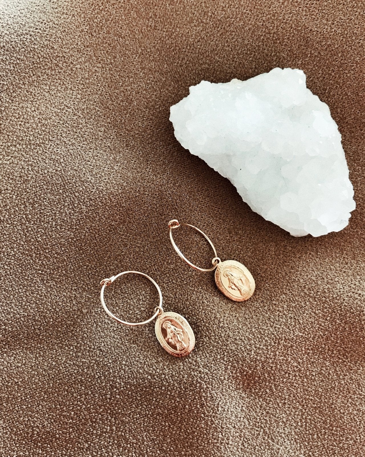 MIRACULOUS MEDAL EARRINGS- 14k Yellow Gold - The Littl - -