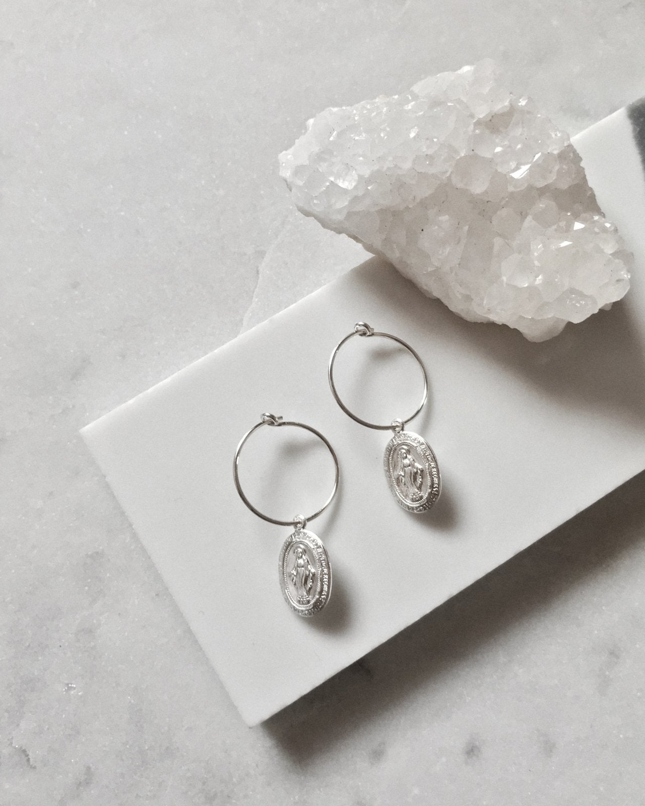 MIRACULOUS MEDAL EARRINGS- Sterling Silver - The Littl - -