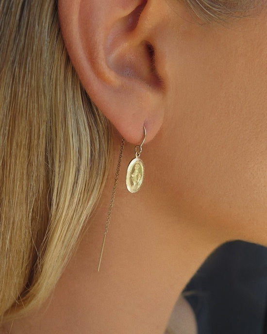 MIRACULOUS MEDAL U-THREADER EARRINGS - The Littl - 14k Yellow Gold Fill - Earrings