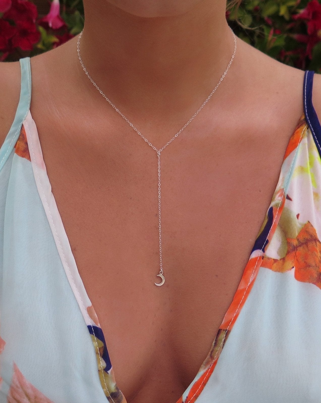 MOON DROP NECKLACE- Sterling Silver - The Littl - Deluxe Chain - 39cm