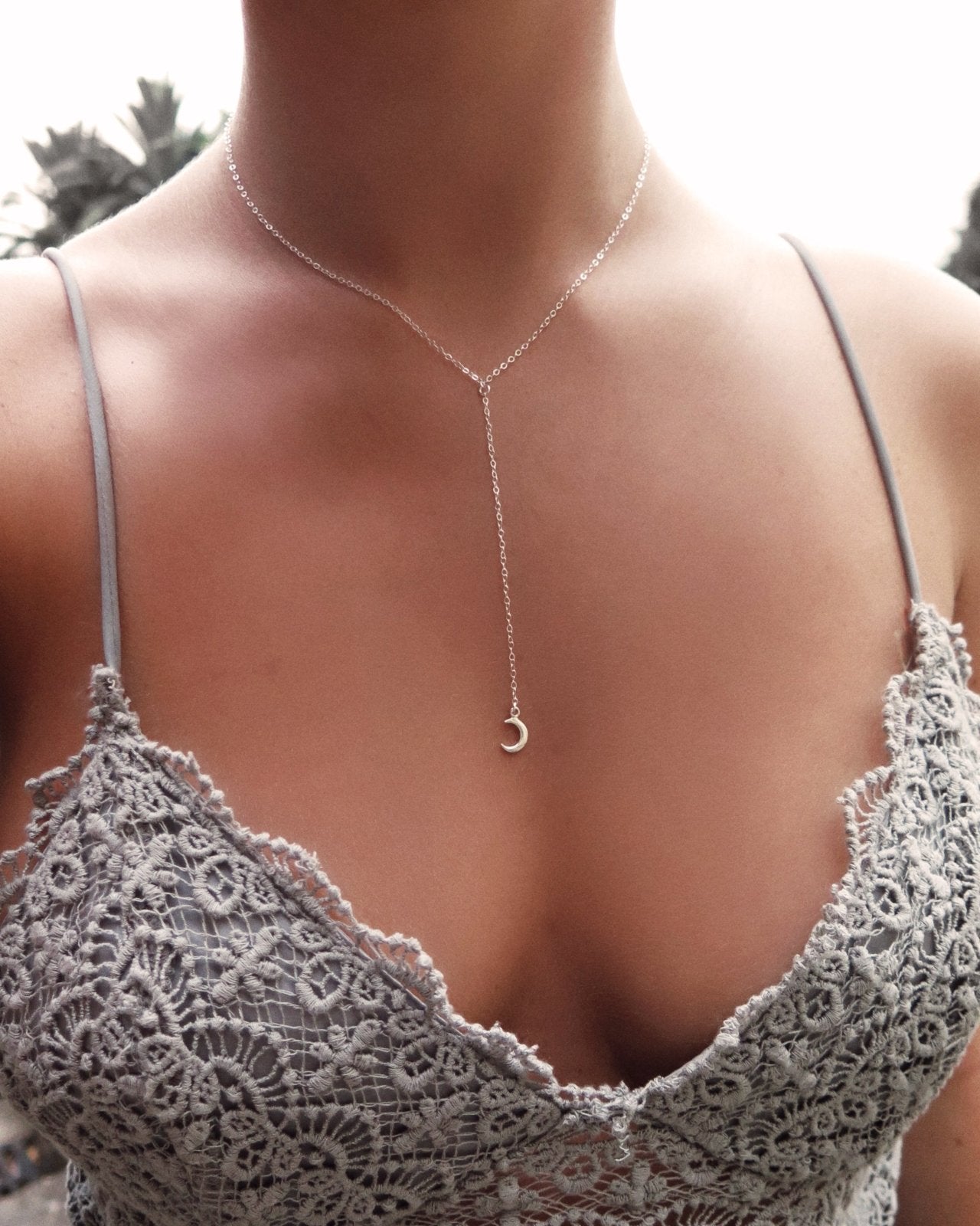 MOON DROP NECKLACE- Sterling Silver - The Littl - Deluxe Chain - 39cm