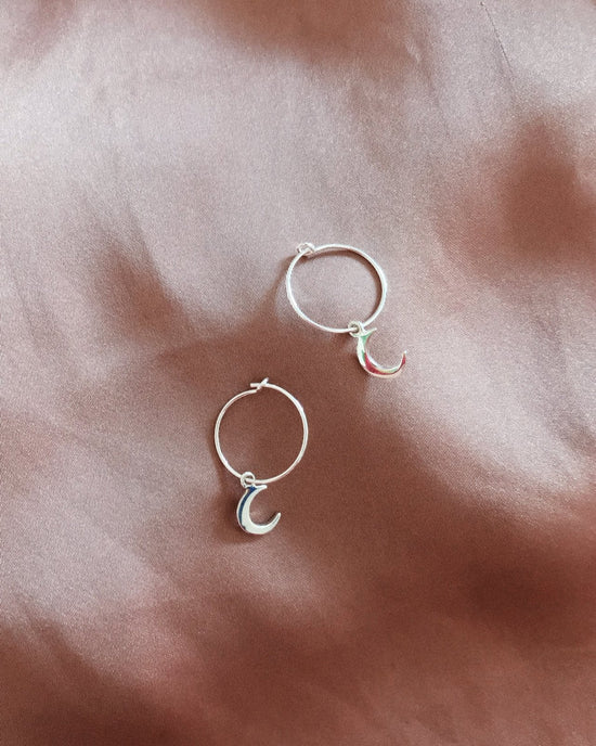 MOON HOOP EARRINGS- Sterling Silver - The Littl - -