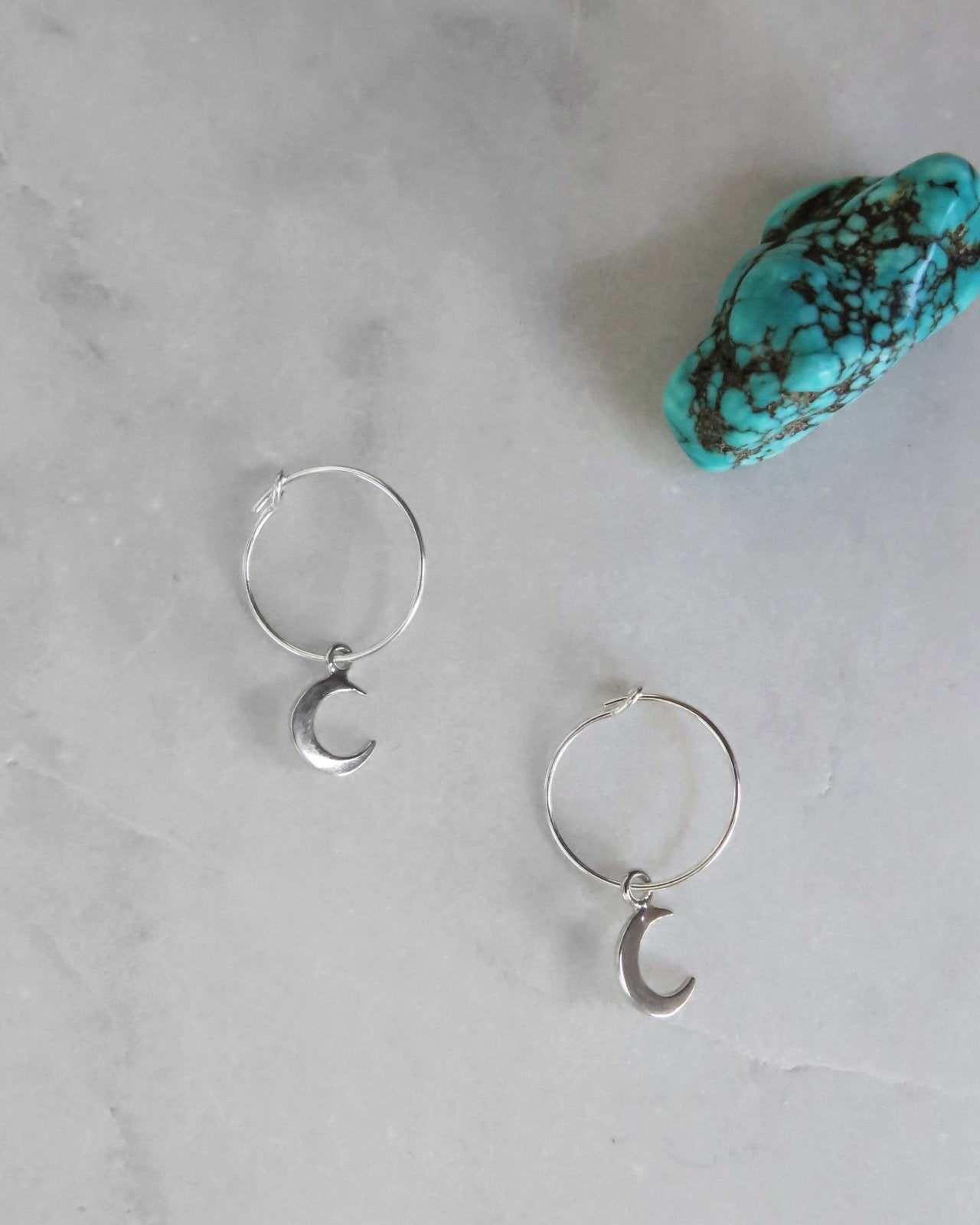 MOON HOOP EARRINGS- Sterling Silver - The Littl - -