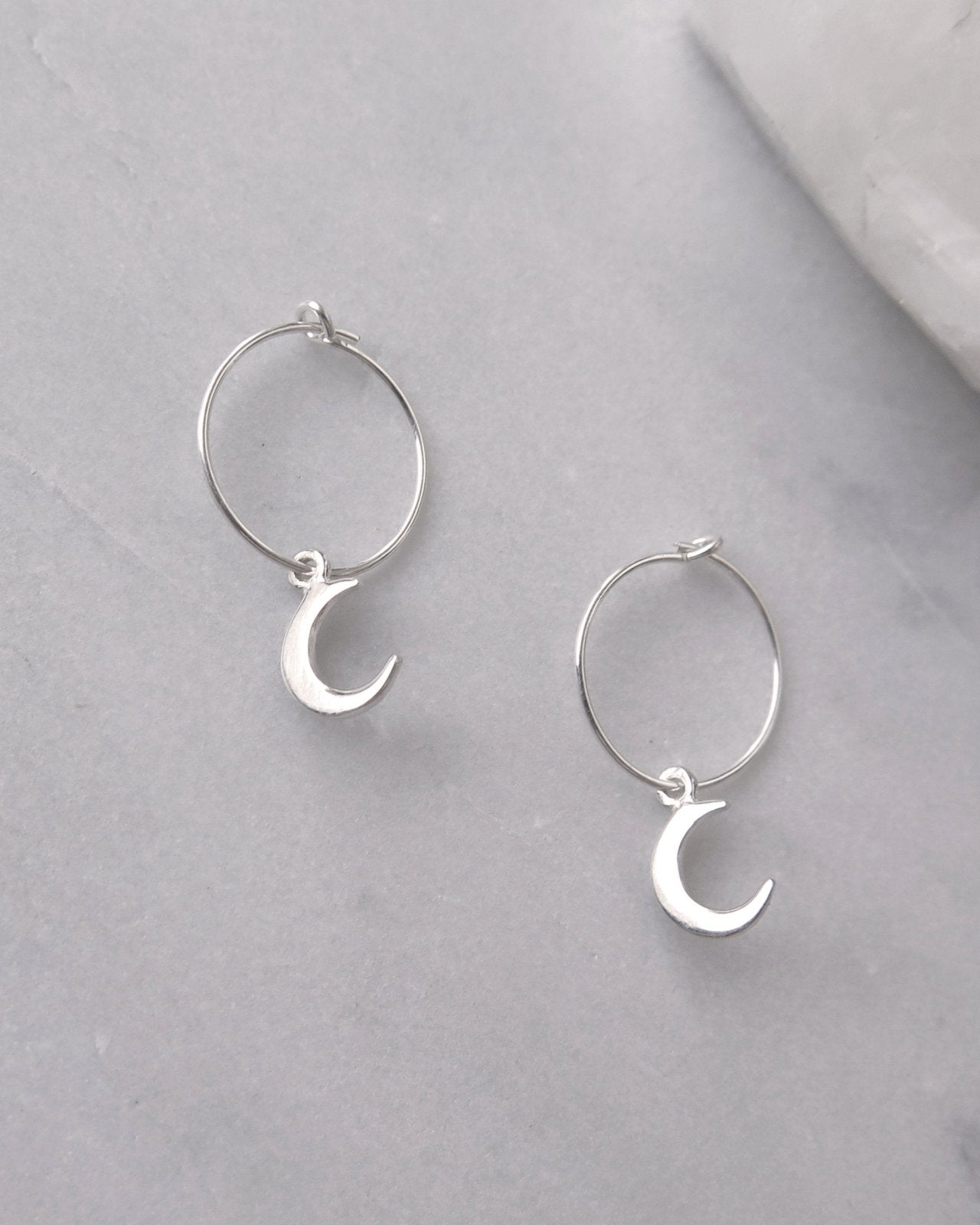 MOON HOOP EARRINGS- Sterling Silver - The Littl - -