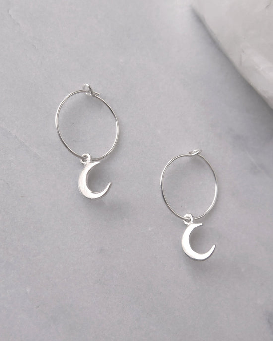 MOON HOOP EARRINGS- Sterling Silver - The Littl - -