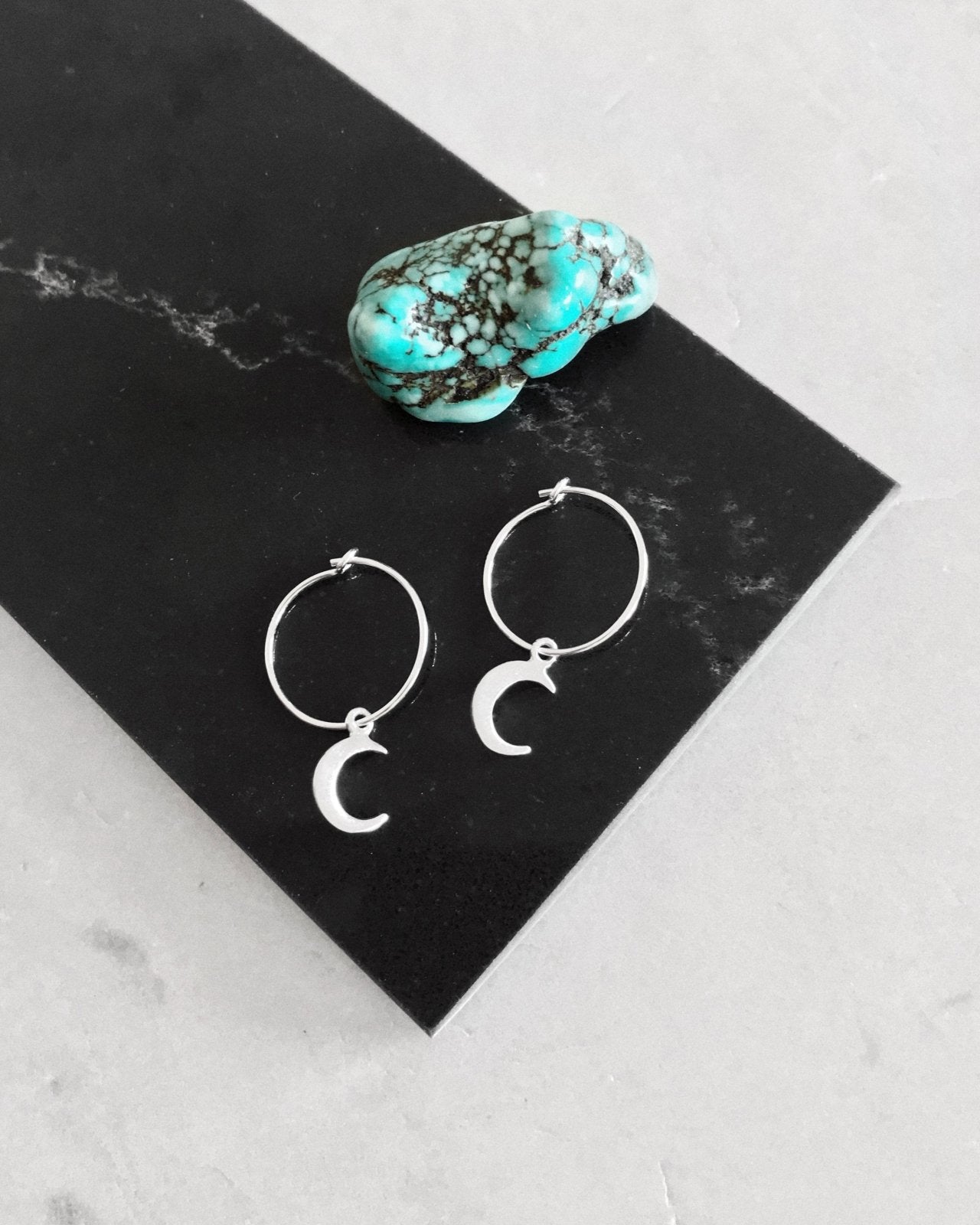MOON HOOP EARRINGS- Sterling Silver - The Littl - -