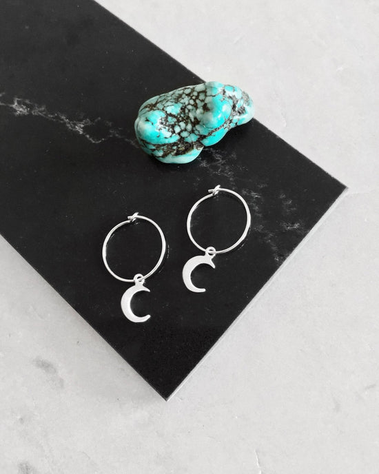 MOON HOOP EARRINGS- Sterling Silver - The Littl - -
