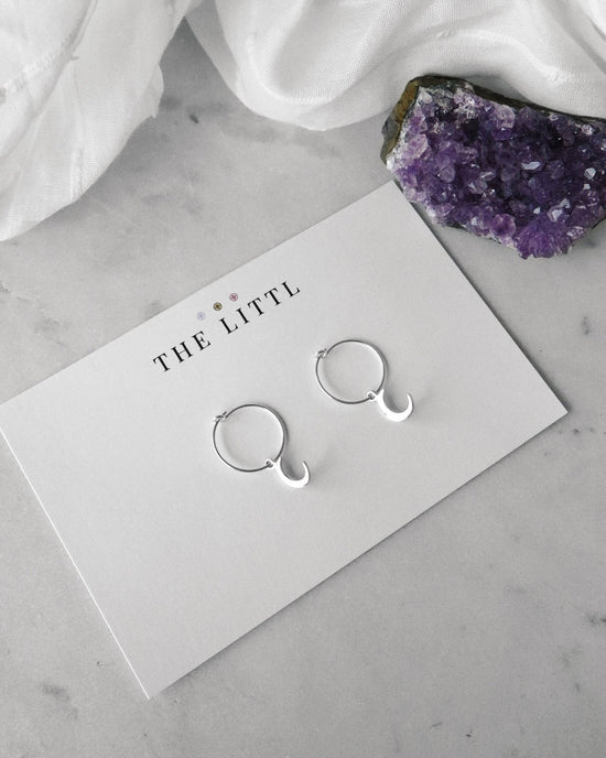 MOON HOOP EARRINGS- Sterling Silver - The Littl - -