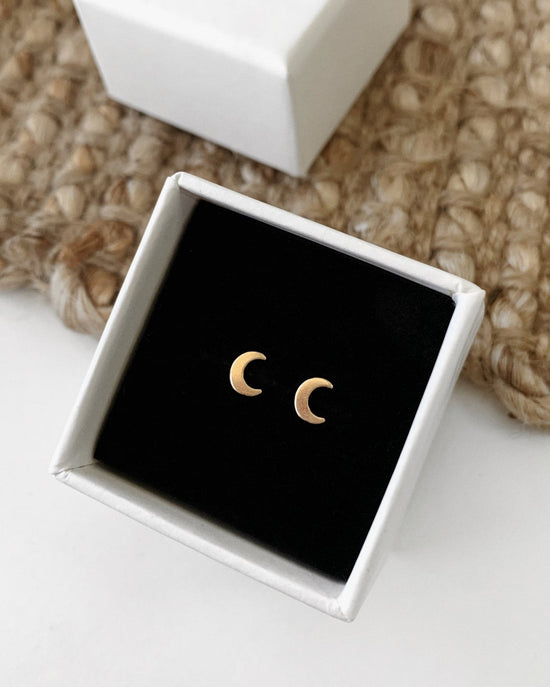 Load image into Gallery viewer, MOON STUD EARRINGS- 14k Yellow Gold - The Littl - -
