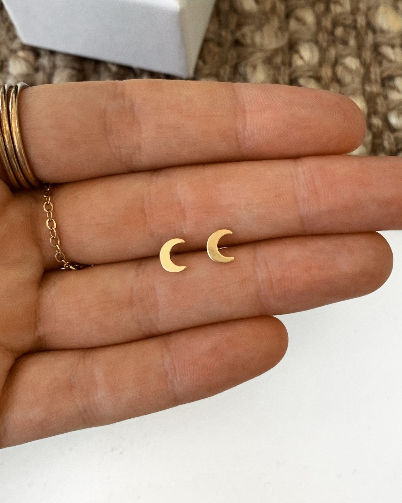 MOON STUD EARRINGS- 14k Yellow Gold - The Littl - -