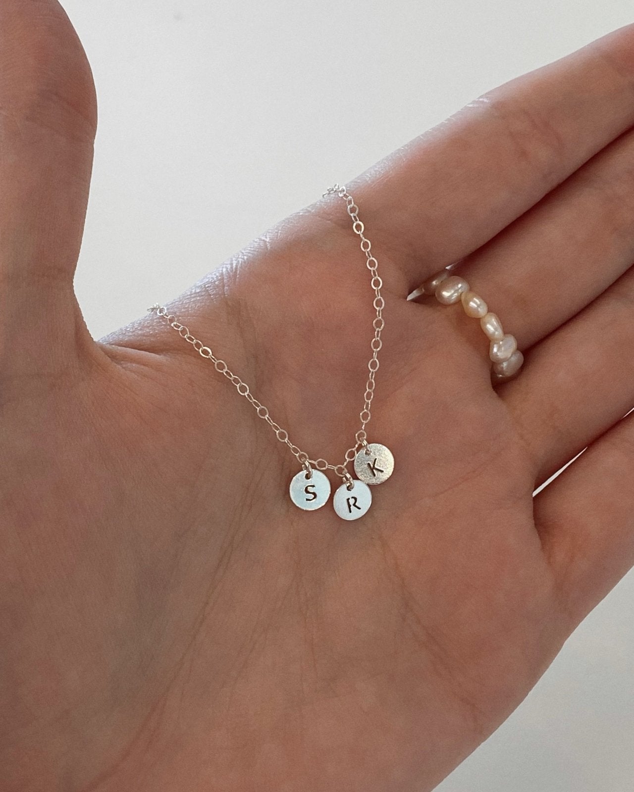 Load image into Gallery viewer, MULTI LETTER COIN NECKLACE- Sterling Silver - The Littl - Deluxe Chain - 37cm (choker)
