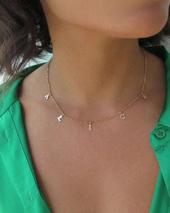 Load image into Gallery viewer, MULTI LETTER NECKLACE- 14k Yellow Gold Fill - The Littl - Deluxe Chain - 39cm Necklaces
