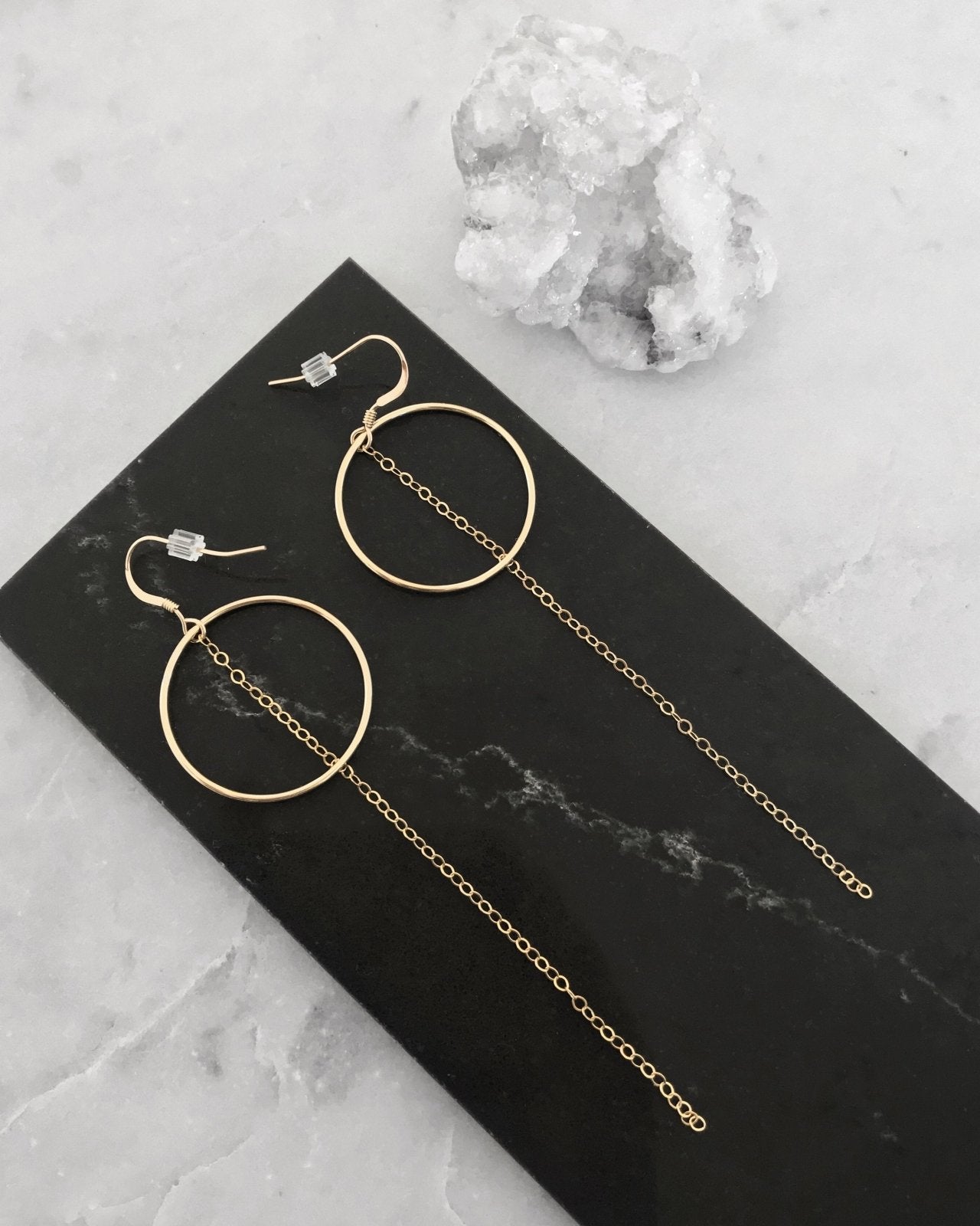 RING CHAIN EARRINGS- 14k Yellow Gold - The Littl - 5cm -