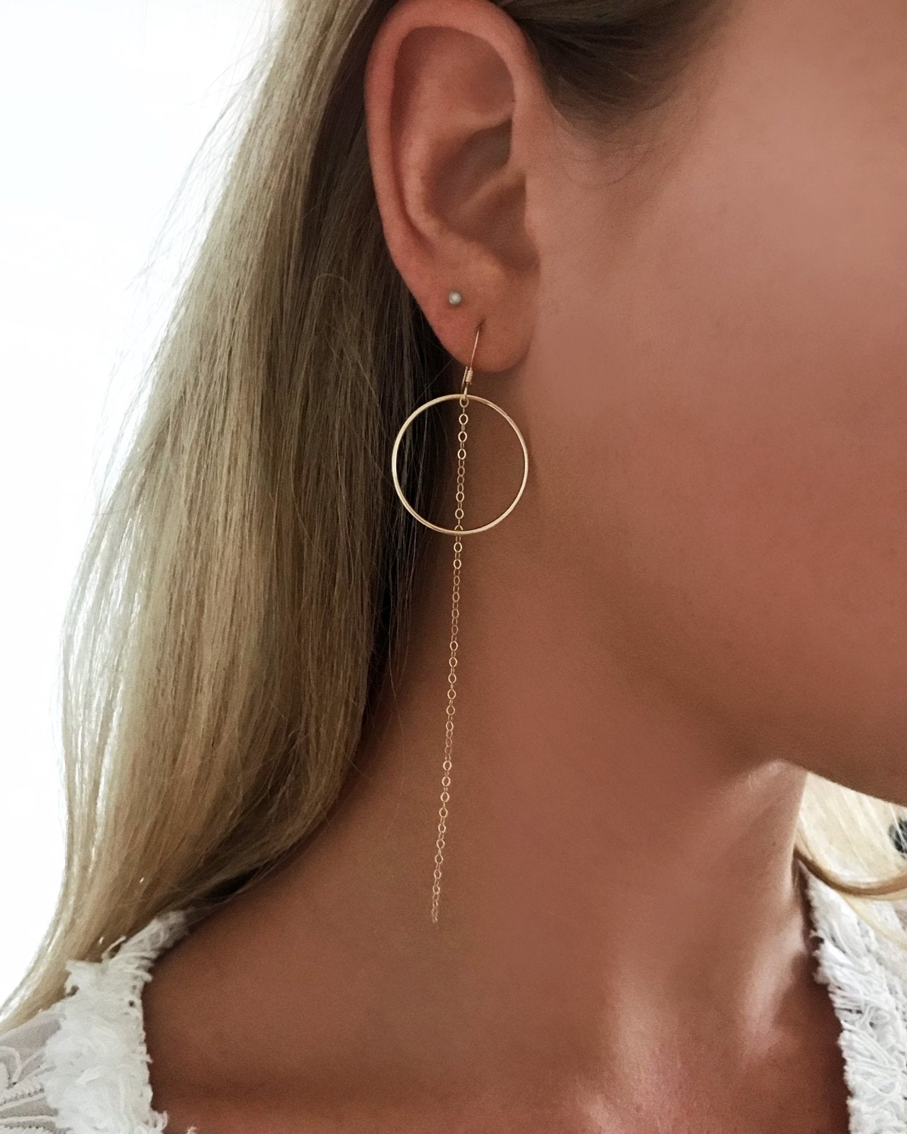 RING CHAIN EARRINGS- 14k Yellow Gold - The Littl - 5cm -