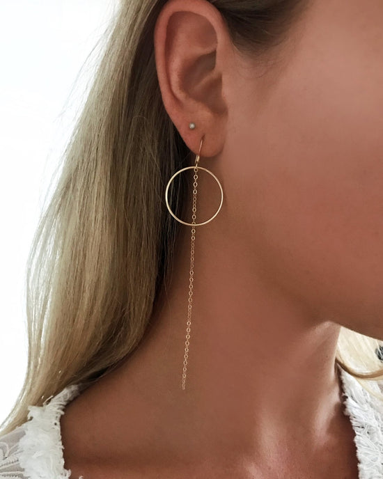 RING CHAIN EARRINGS- 14k Yellow Gold - The Littl - 5cm -