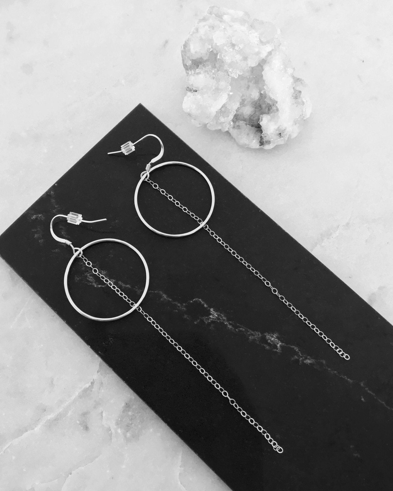 RING CHAIN EARRINGS- Sterling Silver - The Littl - 5cm -