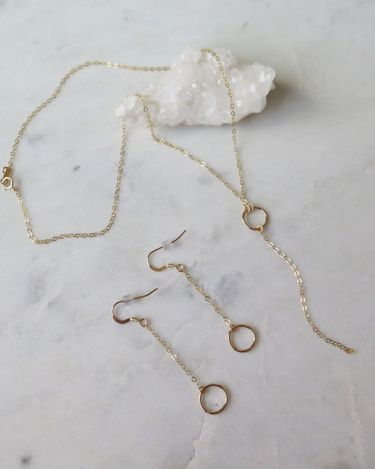 RING DROP EARRINGS- 14k Yellow Gold - The Littl - 4cm -