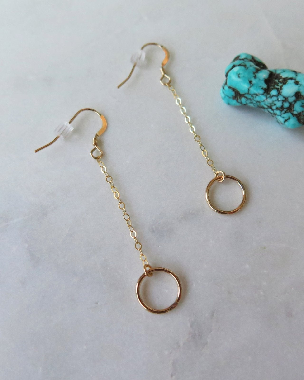 RING DROP EARRINGS- 14k Yellow Gold - The Littl - 4cm -