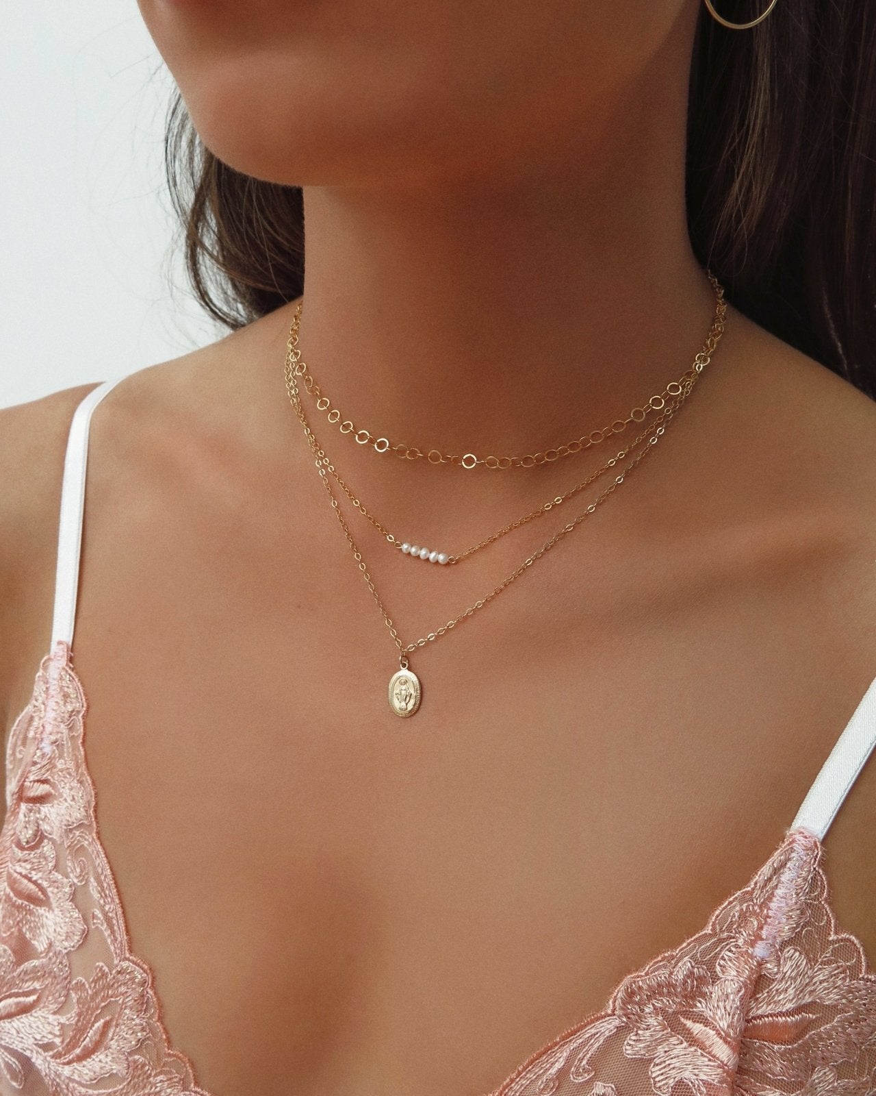 ROUND CHAIN NECKLACE- 14k Yellow Gold - The Littl - 37cm (choker) -