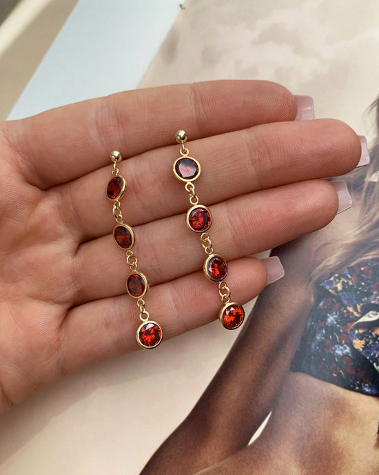RUBY CZ EARRINGS- 14k Yellow Gold - The Littl - 7 -