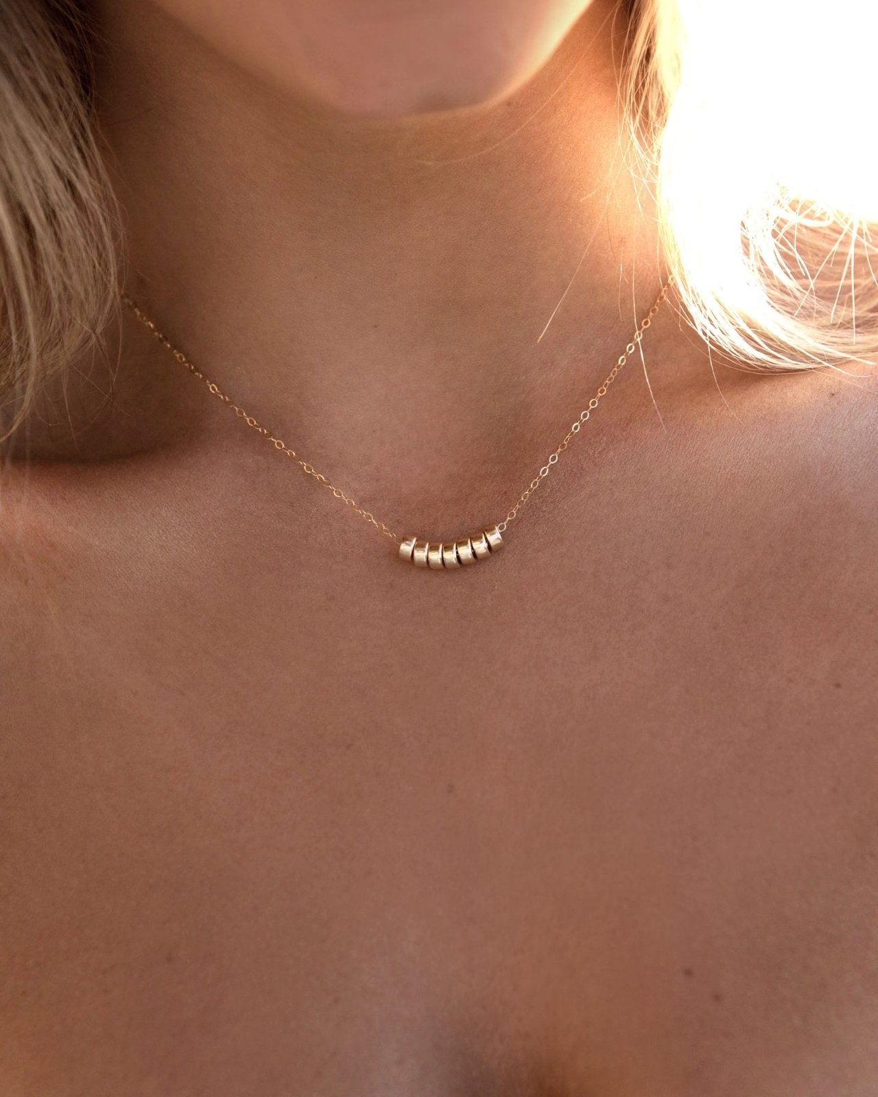 SEVEN RING NECKLACE- 14k Yellow Gold - The Littl - Deluxe Chain - 39cm