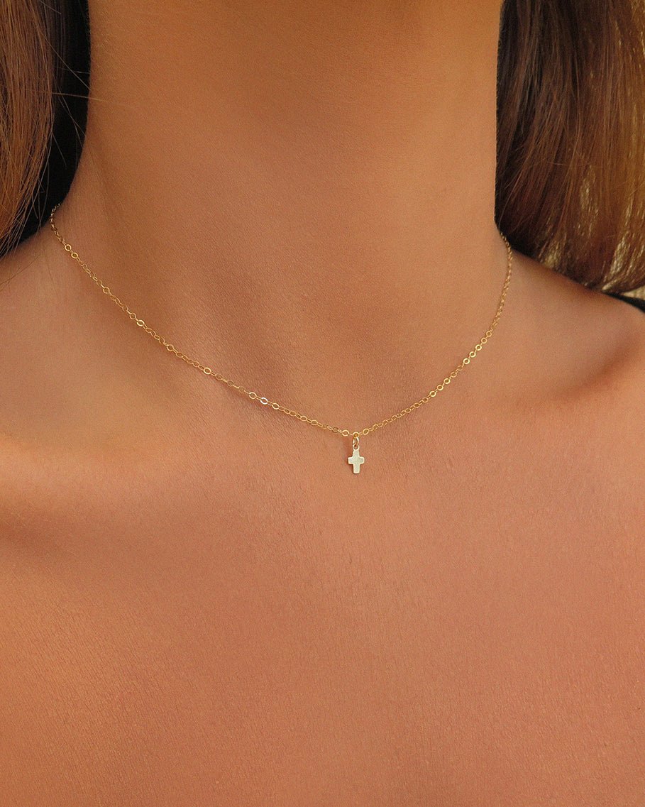 SINGLE CROSS NECKLACE - The Littl - 14k Yellow Gold Fill - Deluxe Chain Necklaces