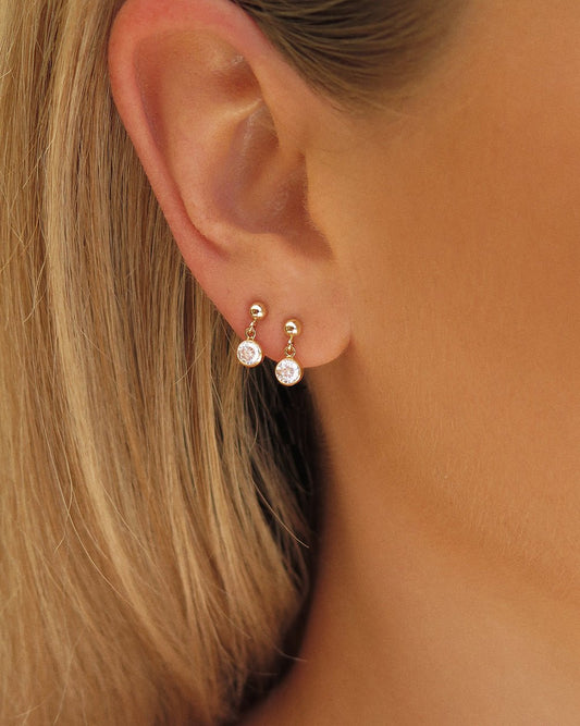 SINGLE CZ STUD EARRINGS - The Littl - 14k Yellow Gold Fill - Clear