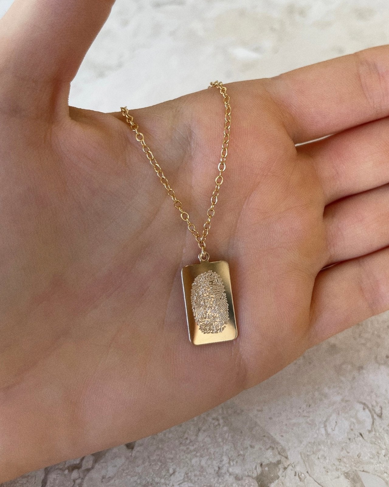 SINGLE FINGERPRINT TAG NECKLACE- 14k Yellow Gold - The Littl - Classic Chain - Fingerprint on front only